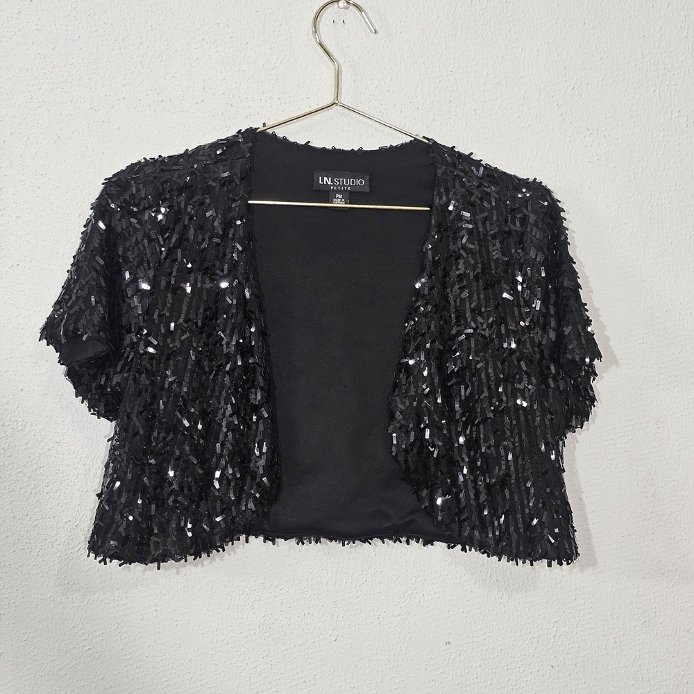 I.N. Studio Sz M‎ Petite Black Jacket Womens Sequin